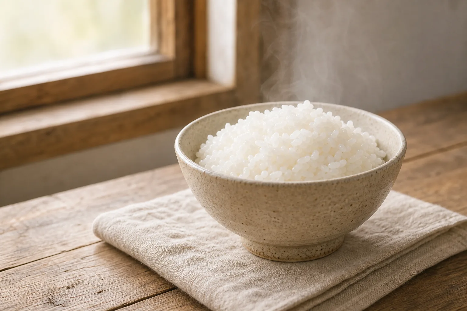 湯気の立つ炊きたての白いごはん
