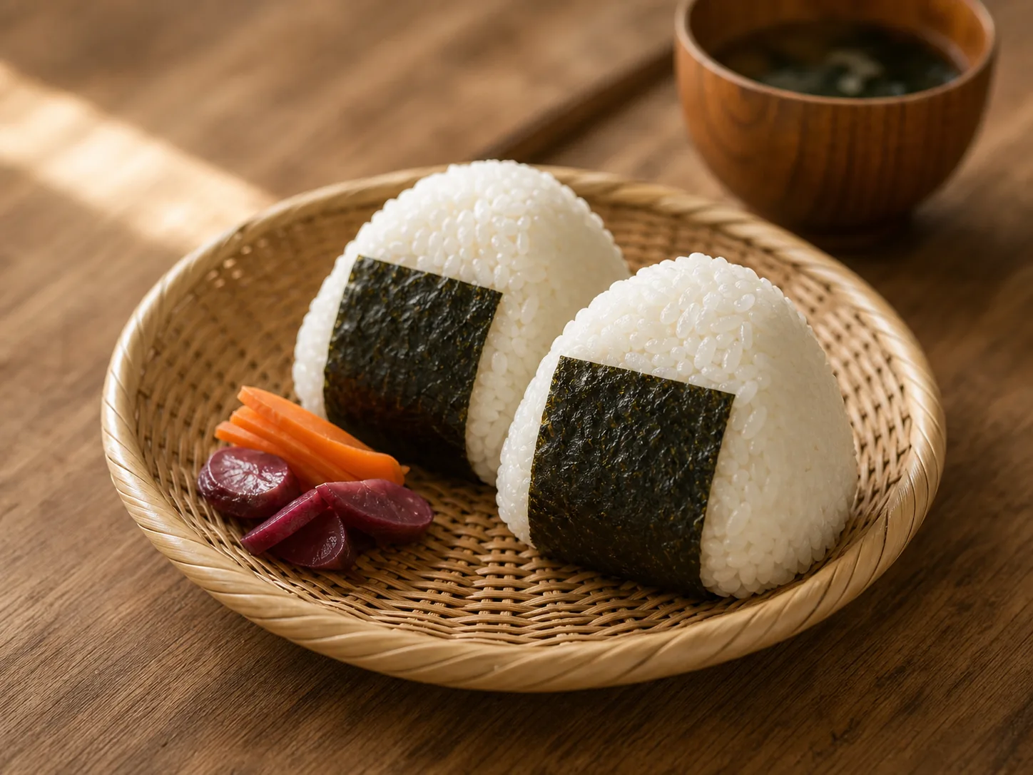 ざるに盛られたおにぎり